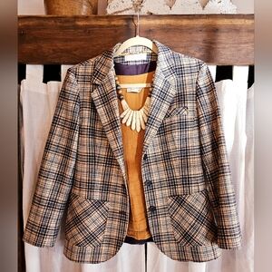 Vintage Wool Pendleton Blazer in navy, cream, and orange.